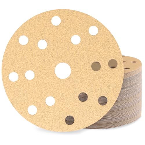 Huopueit 60 Stück Schleifpapier 150mm Klett Körnung 60 15 Loch Schleifscheiben Set für Rund Exzenterschleifer von Huopueit