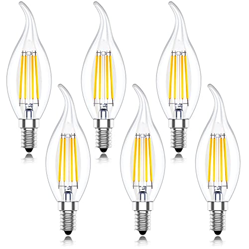 Huoqilin E14 LED Kerze Lampe Warmweiss, Klar Windstoß Kerzenform,4W 40W-Äquivalente, Kleine Flammenlampen,Warmweiß 2700K, 6er-Pack von Huoqilin
