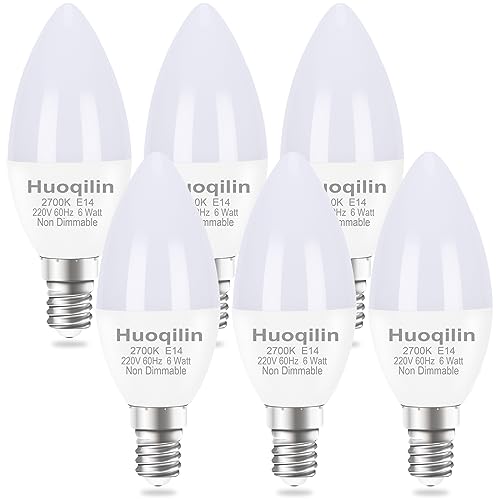 Huoqilin E14 LED Lampe,ersetzt 60W Glühlampe, 6W 550 Lumen Kerze Glühbirne,2700K Warmweiß,6er Pack von Huoqilin