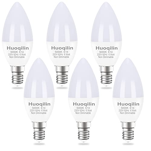 Huoqilin E14 LED Lampe,ersetzt 60W Glühlampe, 6W 550 Lumen Kerze Glühbirne,5000K Kaltweiß,6er Pack von Huoqilin