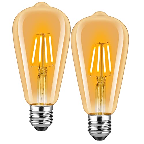 Huoqilin LED Edison Vintage Glühbirnen,E27 4W 2700K Warmweiss,Amber Retro Birne Ideal für Nostalgie und Retro Beleuchtung im Haus Café Bar usw, 2er Pack von Huoqilin