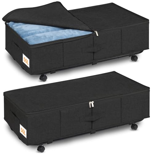 Huquter Unterbettkommode groß mit Rollen 360°Drehung, Unterbett Aufbewahrungsbox mit 3 Griffe, Aufbewahrungsbox mit deckel, Ultra dicken Bettdecken Aufbewahrung, bettkasten mit Rollen Schwarz(2 Stück) Huquter Unterbettkommode groß mit Rollen 360°Drehung, Unterbett Aufbewahrungsbox mit 3 Griffe, Aufbewahrungsbox mit deckel, Ultra dicken Bettdecken Aufbewahrung, bettkasten mit Rollen Schwarz(2 Stück) von Huquter