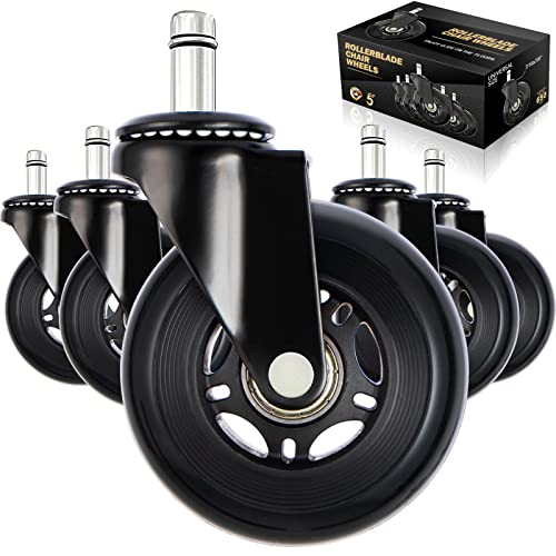 Huracan 5er-Set Bürostuhlrollen 11mm x 22mm, Universal Ersatzrollen für 99% Bürostühle & Gaming-Stühle – 3 Zoll PU Hartbodenrollen, 360° Drehbar Rollen für Bürostuhl, Leise & Bodenschonend Stuhlrollen von Huracan