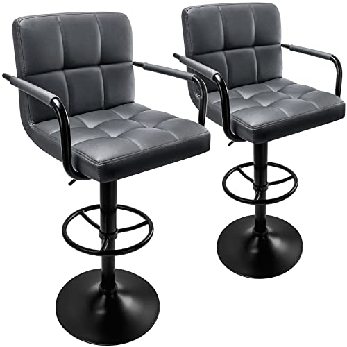 Huracan Barhocker 2er Set, Barstuhl mit Armlehnen, Barstühlen mit Rückenlehne, 360° Drehbar, Thekenhöhe, Verstellbarer, Moderne Inselstühle für Küche Esszimmer Heimbar, grau von Huracan