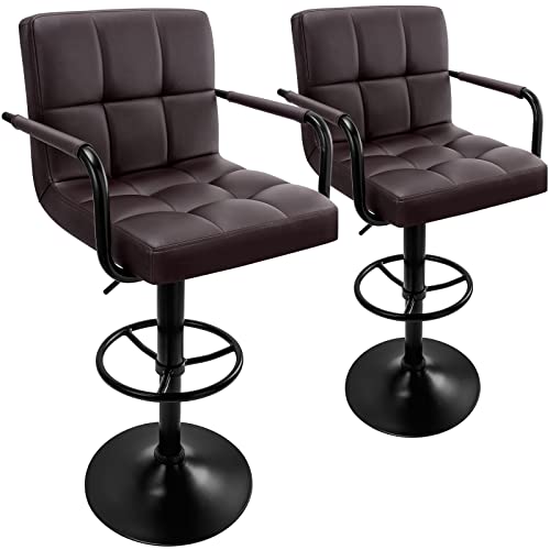 Huracan Barhocker 2er Set, Barstuhl mit Armlehnen, Barstühlen mit Rückenlehne, 360° Drehbar, Thekenhöhe, Verstellbarer, Moderne Inselstühle für Küche Esszimmer Heimbar, kaffeefarben von Huracan