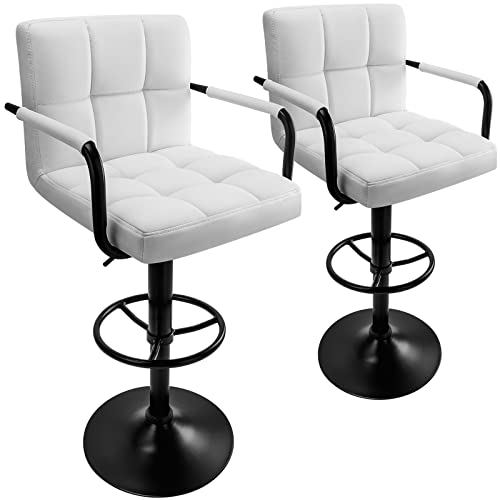 Huracan Barhocker 2er Set, Tresenhocker mit Armlehnen, weiß, Barstuhl mit Rückenlehne, drehbar, Thekenhöhe, verstellbar Moderne Inselstühle für Küche Heimbar Esszimmer von Huracan
