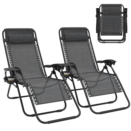 Huracan Liegestuhl 2er Set, sonnenliege klappbar mit Stufenlos verstellbare & Kopfstütze & Getränkhalter, Gartenliege Relaxliege aus rostfrei Stahlrahmen & atmungsaktiv Textilenebezug (Anthrazit) Huracan Liegestuhl 2er Set, sonnenliege klappbar mit Stufenlos verstellbare & Kopfstütze & Getränkhalter, Gartenliege Relaxliege aus rostfrei Stahlrahmen & atmungsaktiv Textilenebezug (Anthrazit) von Huracan