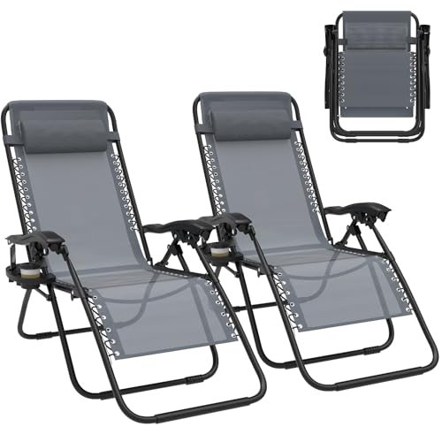 Huracan Liegestuhl Balkon 2er-Set, sonnenliege klappbar mit Kopfstütze & Stufenlos verstellbare Positionen & Getränkhalter, Gartenliege bis 200kg, atmungsaktiv Relaxliege für Patio Pool Strand (Grau) Huracan Liegestuhl Balkon 2er-Set, sonnenliege klappbar mit Kopfstütze & Stufenlos verstellbare Positionen & Getränkhalter, Gartenliege bis 200kg, atmungsaktiv Relaxliege für Patio Pool Strand (Grau) von Huracan