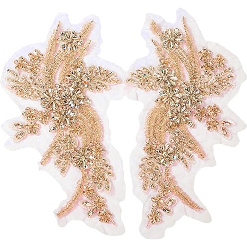 1Pair 10.43x7.09 Zoll Strass Applique, Champagner DIY -Verzierungen für Kleiderabschlusshochzeit von Huraoerrrr