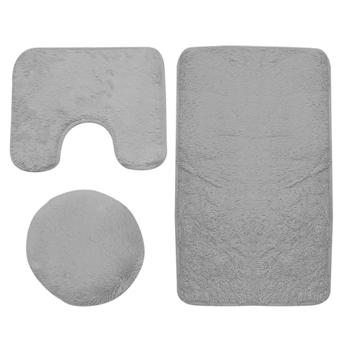 Badezimmer Teppichs Sets 3-teilige Nicht-Schlupf-Absorption Bad Toiletten Teppiche 20x32 ＆ 20x16 Rechteckig/U-Form Toilettenteppich mit 15x17 O-Form Toilettendeckel Grau Grau von Huraoerrrr