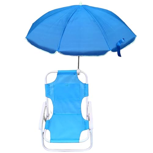 Huraoerrrr Kids Beach Stuhl mit Regenschirm, Faltbarer und Abnehmbarer Außenstuhl mit Baldachin, tragbar für Outdoor, himmelblau von Huraoerrrr