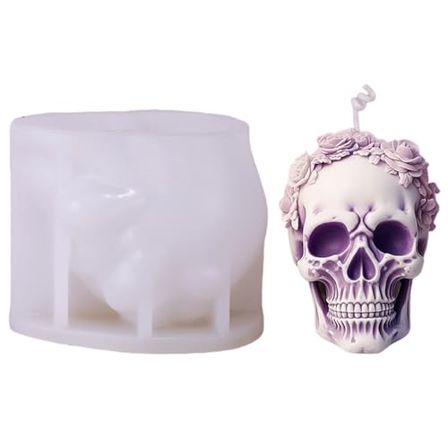 Schädel Silikonform 3D Rosenblumkopf Klar Textur Halloween Kerzenfutter für Harzseife Eis von Huraoerrrr