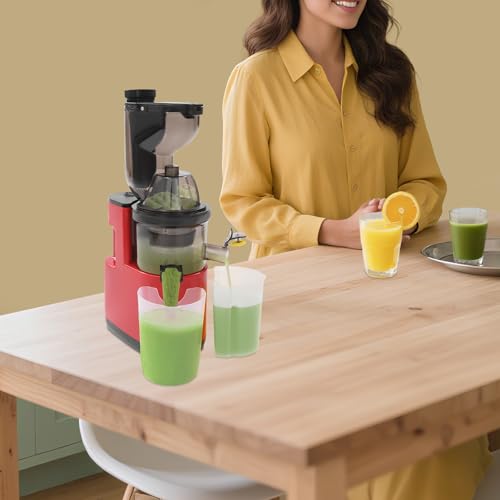 Entsafter, Elektrischer Entsafter,500W Slow Juicer Obst GemüSe Smoothies, Schwarz/Rot/Weiß, Edelstahl Sieb, RüCkwäRtslauf Geeignet FüR Saft und Saft,Einfach mit Der BüRste Zu Reinigen (Rot) von Hurrylying