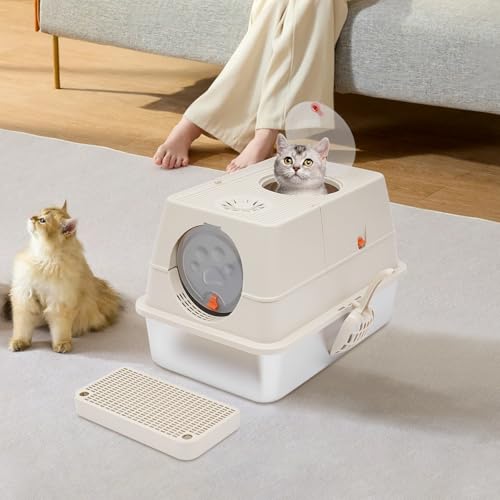 Geschlossener Katzensprayer,Selbstreiniger KatzenmüLleimer, KatzenmüLleimer Aktivierte Edelstahl Katze MüLleimer Deckel Edelstahl Katze MüLleimer Pedale, Schaufeln Matten Khaki Hellgrau (Khaki) von Hurrylying