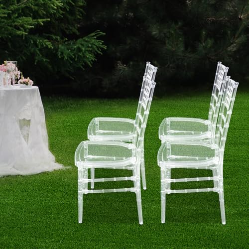 Hurrylying 4 PCS Transparenter Kunststoffstuhl,Elegante Party Event HochzeitsstüHle,Umkleidetisch StüHle Retro HochzeitsstüHle Restaurant Balkon Party Hochzeit,38,5 cm × 38,5 cm Moderne PC von Hurrylying