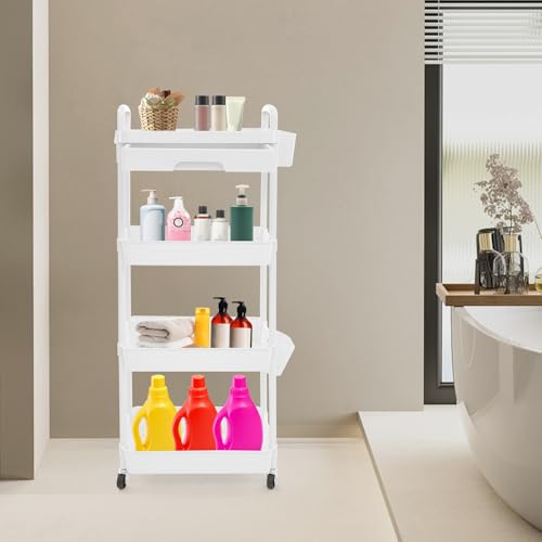 Hurrylying 4-Stufiger Rollwage,Multifunktionswagen mit Einer Schublade,Mobiler Prozesswagen KüChe Nutzfahrzeuge,mit Kunststoffpalette und Absperrbaren RäDern, KüChe, Badezimmer, BüRo Weiß Rosa (Weiß) Hurrylying 4-Stufiger Rollwage,Multifunktionswagen mit Einer Schublade,Mobiler Prozesswagen KüChe Nutzfahrzeuge,mit Kunststoffpalette und Absperrbaren RäDern, KüChe, Badezimmer, BüRo Weiß Rosa (Weiß) von Hurrylying
