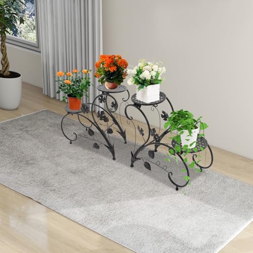 Hurrylying Pflanzenregal Gartenregal,Metall BlumenstäNder,2Er-Set Eisen PflanzenstäNder Vintage für Zimmerpflanzen Balkon Garten Wohnzimmer, Abnehmbar Bronze/Weiß/Schwarz (Schwarz) von Hurrylying