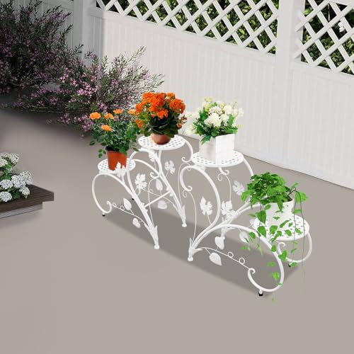Hurrylying Pflanzenregal Gartenregal,Metall BlumenstäNder,2Er-Set Eisen PflanzenstäNder Vintage für Zimmerpflanzen Balkon Garten Wohnzimmer, Abnehmbar Bronze/Weiß/Schwarz (Weiß) von Hurrylying