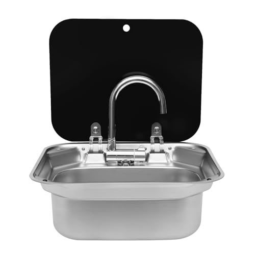Rechteckiges Spülbecken Spülbecken Abdeckung für kompatible Wohnwagen Einzelschale Wohnwagen Händewaschen Wohnwagen Küche Edelstahl Spülbecken 131 * 21 * 10cm mit Wasserhahn Schwarz von Hurrylying