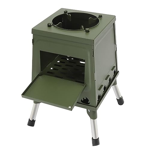 Zeltkocher,Raketenofen Outdoor Klappriger Campingkocher mit 16 BelüFtungslöChern für Holz Holzkohle Stroh 22X22Cm KochfläChe TrapezföRmig RostgeschüTzt Inkl Tragetasche für Outdoor Camping Festival von Hurrylying