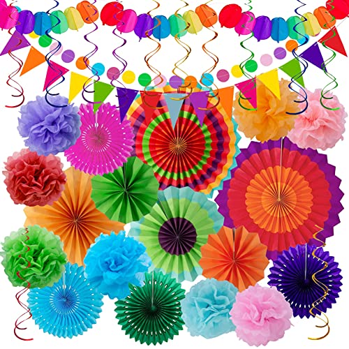 Huryfox Bunte Party Deko für Gartenpartys, Geburtstage und Karneval - 33 Stück mit hängenden Papier Lüfter, Regenbogen Pompons, Tissue Bänder und Wimpelketten Girlande für Feste, Hochzeiten & mehr Huryfox Bunte Party Deko für Gartenpartys, Geburtstage und Karneval - 33 Stück mit hängenden Papier Lüfter, Regenbogen Pompons, Tissue Bänder und Wimpelketten Girlande für Feste, Hochzeiten & mehr von Huryfox