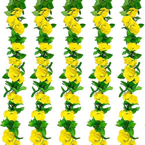 Huryfox Künstliche Blumen Girlanden - 5 Stränge 230cm Lange Kunstblumen Reben für Dekorationen, Künstlicher Gelb Rosen Blumen Bogen mit Realistischem Design für Indoor/Outdoor Hochzeiten, Partys von Huryfox