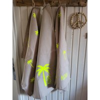 Geschirrtuch | Palmen Aloha Boho Vibes| Neongelb Geschenk Küche |Urlaub von HusNr8