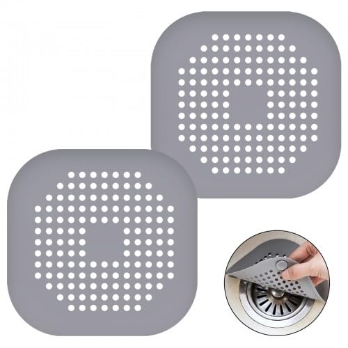 Exklusives Set mit 2 Stück Abflusssieb für Spülbecken, Dusche, Robustes Silikon Haarsieb Dusche, Badewanne Abflusssieb, Perfekt geeignet als Haarsieb Waschbecken für Badezimmer und Küche (Grau) von Husalsea