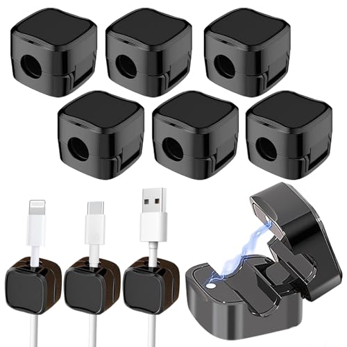Ladekabel-Organizer, Kabel Organizer, Kabelhalter Selbstklebend, 6 StüCk Kabel Management FüR Schreibtisch, Kabelhalter Magnetisch, Geeignet für Schreibtische, HDMI, USB, Nachttische（Schwarz） von Husalsea