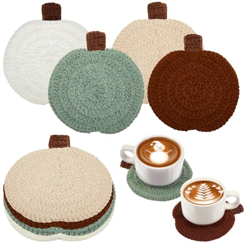 Hushee 4 Stück gehäkelte Untersetzer für Thanksgiving, Kürbis, handgefertigt, gewebt, Kürbis-Getränkeuntersetzer, Matten für Herbsternte, Geschenke, Zuhause, Küche, Tischdekoration (Salbeigrün, Braun Hushee 4 Stück gehäkelte Untersetzer für Thanksgiving, Kürbis, handgefertigt, gewebt, Kürbis-Getränkeuntersetzer, Matten für Herbsternte, Geschenke, Zuhause, Küche, Tischdekoration (Salbeigrün, Braun von Hushee