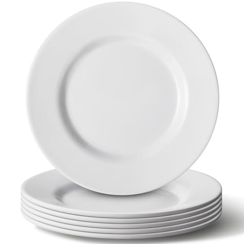 Hushee Dessertteller, kleine weiße Teller, 17,8 cm, elegante weiße Servierteller, runde Geschirr-Sets für Familie, Spülmaschine, Gefrierschrank (6) von Hushee