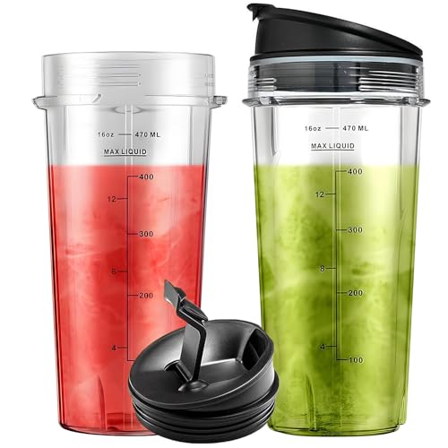 470 ml Becher mit Klappdeckel für Ninja 700W Slim Blender QB3001UKS BL770 BL660 BL810, Ersatzteile für Nutri Ninja 1100W Series Mixer (2er-Pack) von Hushtong