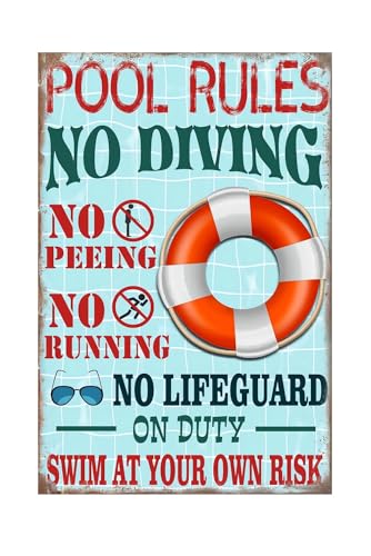 Lustiges Schwimmbad-Schild mit Aufschrift "Swimming Pool Rules Warning Metal Sign No Lifeguard on Duty Swim at Your Own Risk", Hofschild, Garage, Bauernhof, Garten, Wanddekoration, Schild für den von Husienzn