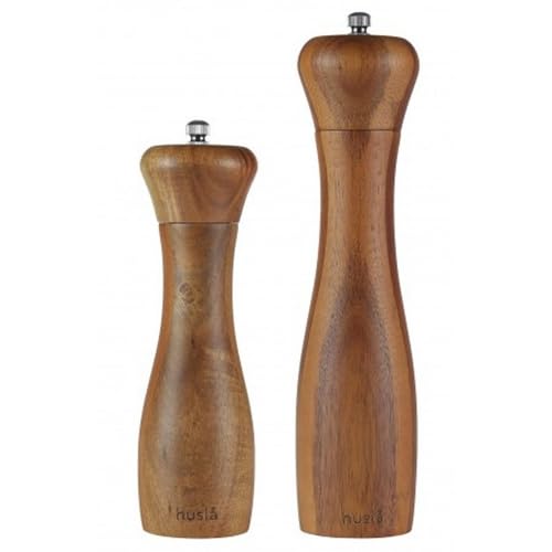 Husla 73911 Wooden Salt and Pepper Mill Set, Ceramic Gringer,Accacia Wood, 18 cm 23 cm von Husla