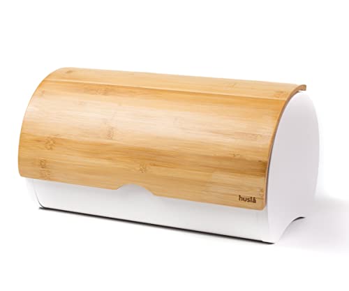 Husla 73944 Bread Bin, Bamboo Wood/Metal, Modern, Food Safe, White von Husla