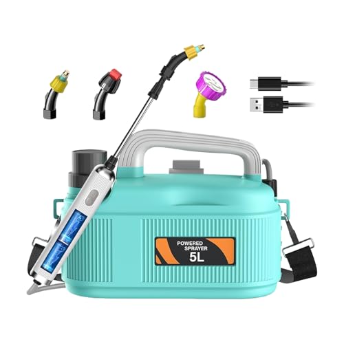 Husoiuy Elektrischer Sprüher,Akkubetriebene Rasensprühpumpe 5.1 Liter | Verstellbarer Düngersprüher mit Teleskopstab und Bewässerungssprüher für Garten Innenbereich Zuhause Hinterhof Farm Terrasse von Husoiuy