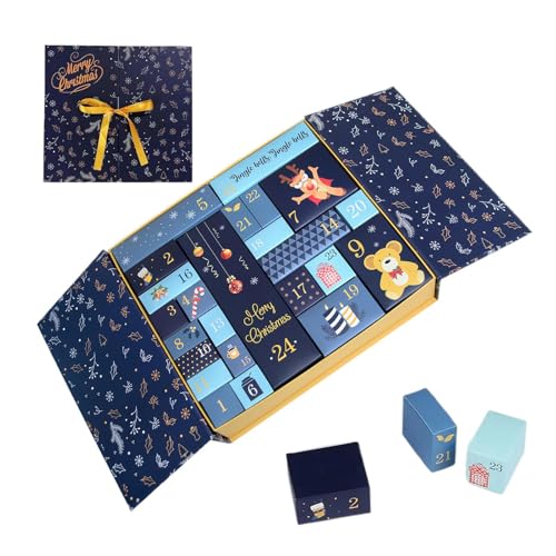 Husoiuy Weihnachtskalender Box | Nachfüllbare Weihnachtsboxen für Advent 24 Tage - Faltbare Wohndekoration für Schokolade Kamin Tisch Fenster Wohnzimmer Schlafzimmer Hochzeit Klassenzimmer Süßigkeiten von Husoiuy
