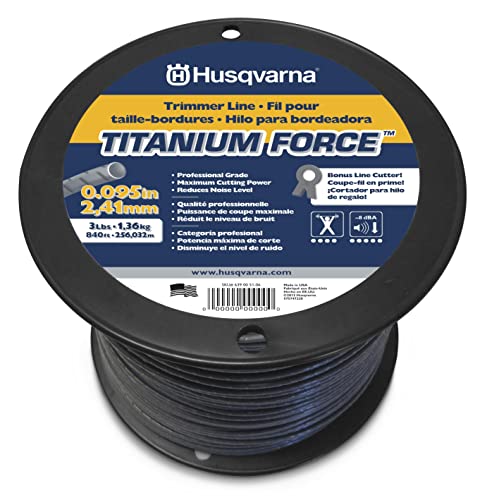 Husqvarna Titanium Force Rasentrimmerschnur, 2,4 mm, 2,56-m-Spule, professionelle Copolymer-Unkrautfresserschnur mit Cutter von Husqvarna