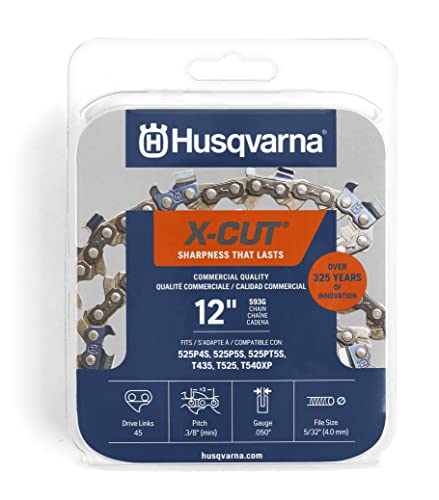 Husqvarna X-Cut S93G 30,5 cm Kettensägekette, 3/8 Zoll Mini-Teilung, 0,50 Zoll Gauge, 45 Drive Link Kettensägeblatt Ersatz, vorgespannt und niedriger Rückschlag, Grau von Husqvarna