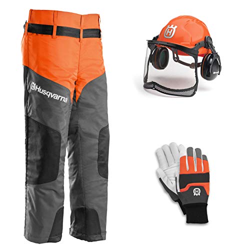 Schnittschutz-Set Husqvarna inkl. Beinlinge + Forsthelm Classic und Schnittschutzhandschuhen Functional von Husqvarna
