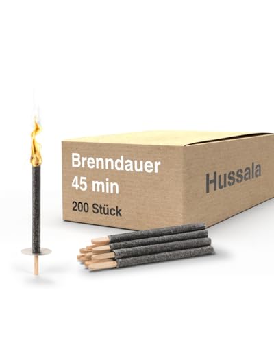 Hussala Diamond Wachsfackeln [200 Stück / 45 min] mit Holzstab und Tropschutz, Garten Fackeln aus Diamond-Wachs von Hussala