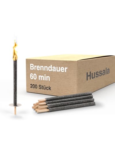 Hussala Diamond Wachsfackeln [200 Stück / 60 min] mit Holzstab und Tropschutz, Garten Fackeln aus Diamond-Wachs von Hussala