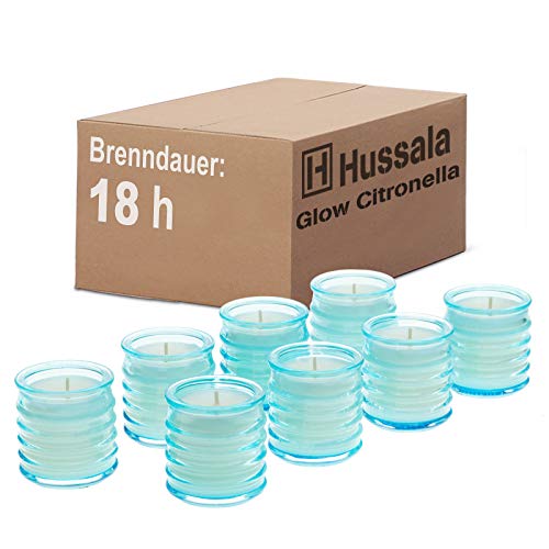 Hussala Glow Citronella Outdoorkerze Glas (blau) - Brennzeit 18 h [32 Stück] von Hussala