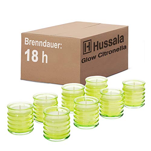 Hussala Glow Citronella Outdoorkerze Glas (grün) - Brennzeit 18 h [64 Stück] von Hussala