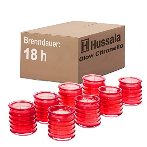 Hussala Glow Citronella Outdoorkerze Glas (rot) - Brennzeit 18 h [64 Stück] von Hussala