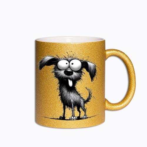 Hustling Sharks® Glitzer Tasse - Frecher Hund I - verschiedene Farben - Geschenk Kaffeetasse - 330ml, Keramik, Tasse mit Glitzer (Glitzer_Gold) von Hustling Sharks
