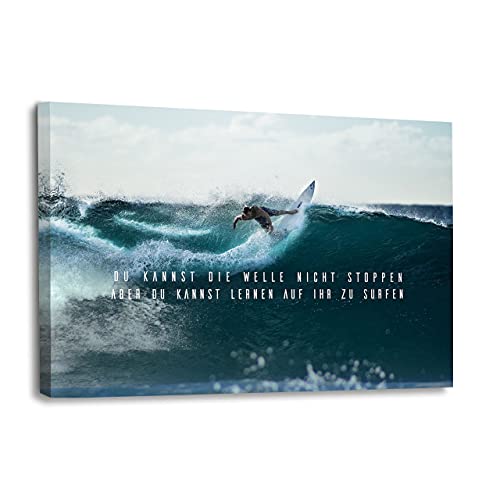 Hustling Sharks® Motivationsbilder Leinwand als XXL Wandbild Lerne zu Surfen - Querformat (150 x 100 cm), Büro Bilder, Erfolg Bild, Bild mit Spruch, Wandbilder Motivation, Bürobilder, Kunst von Hustling Sharks