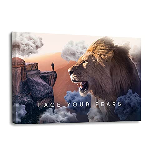 Hustling Sharks® Motivationsbilder als XXL Leinwandbild Face your Fears - Querformat (45 x 30 cm), Leinwand Motivation, Motivationsbilder Büro, Leinwand Sprüche, Wanddeko Büro, Kunstdruck von Hustling Sharks