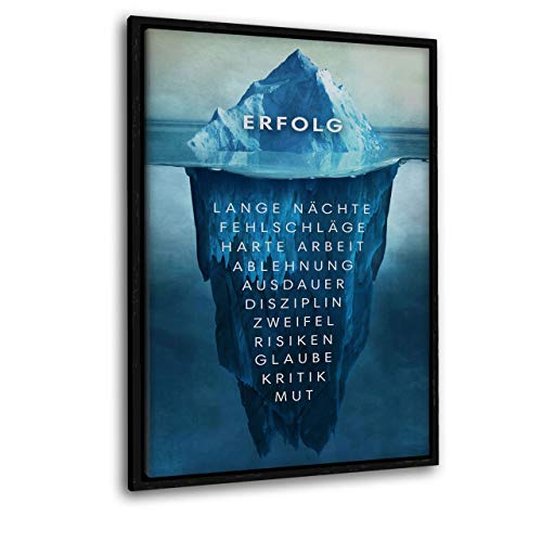 Hustling Sharks® Motivationsbilder als XXL Wandbild Eisberg des Erfolgs - Hochformat (Leinwand mit Rahmen schwarz, 80 x 120 cm), Wandbilder Motivation, Bilder Büro, Bilder mit Sprüchen von Hustling Sharks