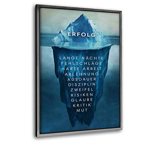 Hustling Sharks® Motivationsbilder als XXL Wandbild Eisberg des Erfolgs - Hochformat (Leinwand mit Rahmen silber, 60 x 90 cm), Wandbilder Motivation, Bilder Büro, Bilder mit Sprüchen von Hustling Sharks